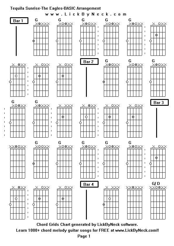 Chord Grids Chart of chord melody fingerstyle guitar song-Tequila Sunrise-The Eagles-BASIC Arrangement,generated by LickByNeck software.